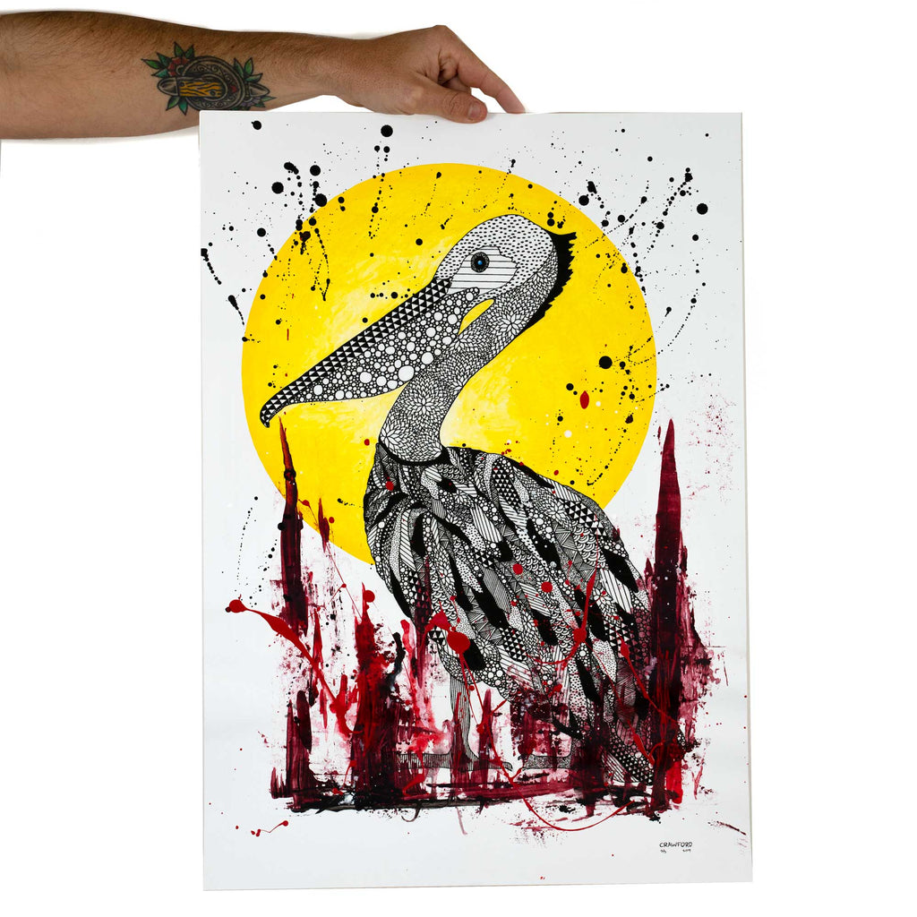 Sitting Pelican Yellow - Coastal Art Print & Painting by Zach Crawford