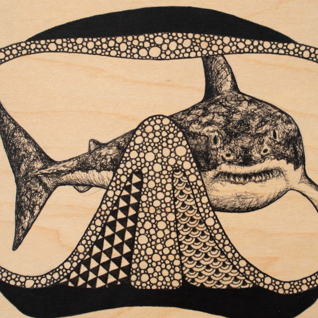 Shark Mask - Coastal Wall Art Drawing by Zach Crawford